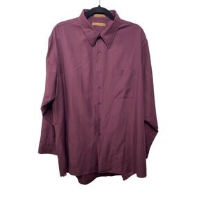 Milano Uomo Dress Shirt Mens 18 34/35 Burgundy Button Up Long Sleeve Dark Office